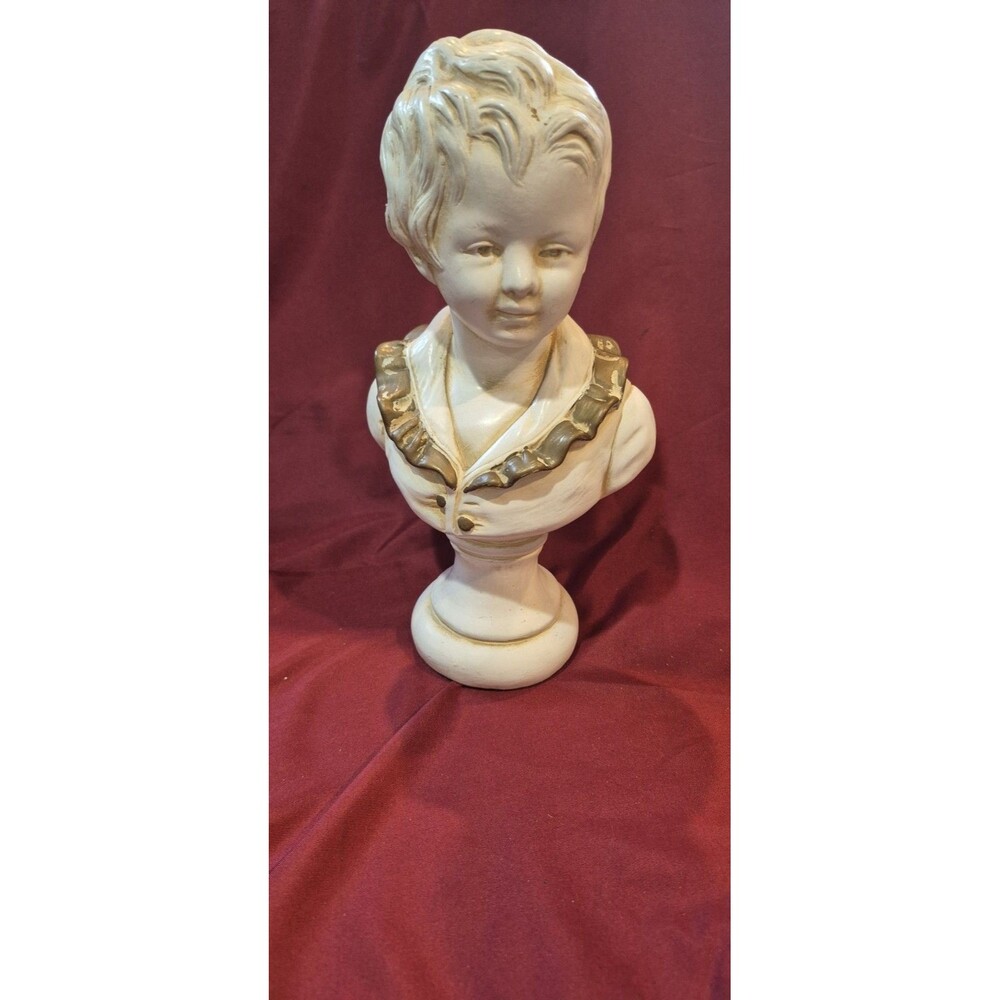 Chalkware Bust of Victorian Boy by Alexander Backer Approx. 10"  Cream Gold EUC